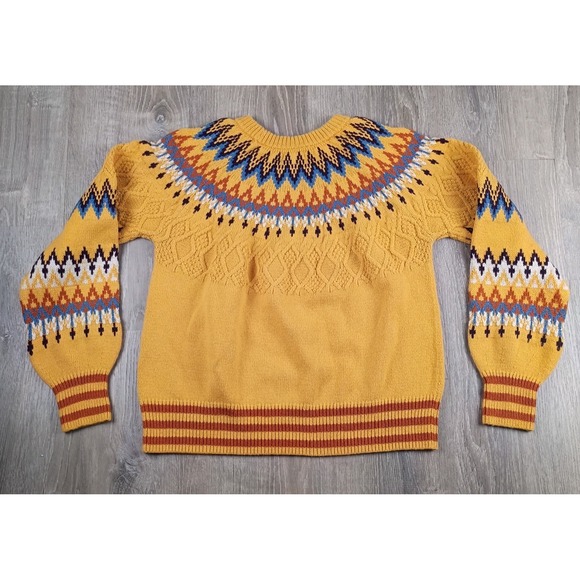 Sundance Sweaters - Sundance Women's Sz S Yellow Sweater Fair Isle Nordic Boho Cotton Wool Blend